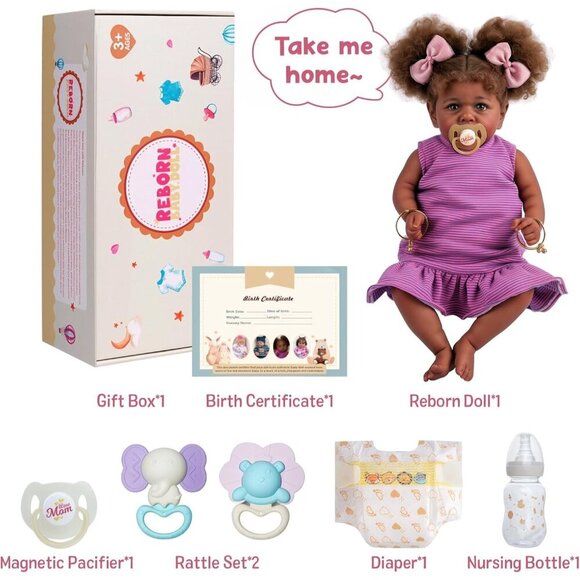 🆕22 Inch Girl Soft Body Caramel Skin  s Pink Skirt Newbron  Reborn Baby Doll - Picture 7 of 7